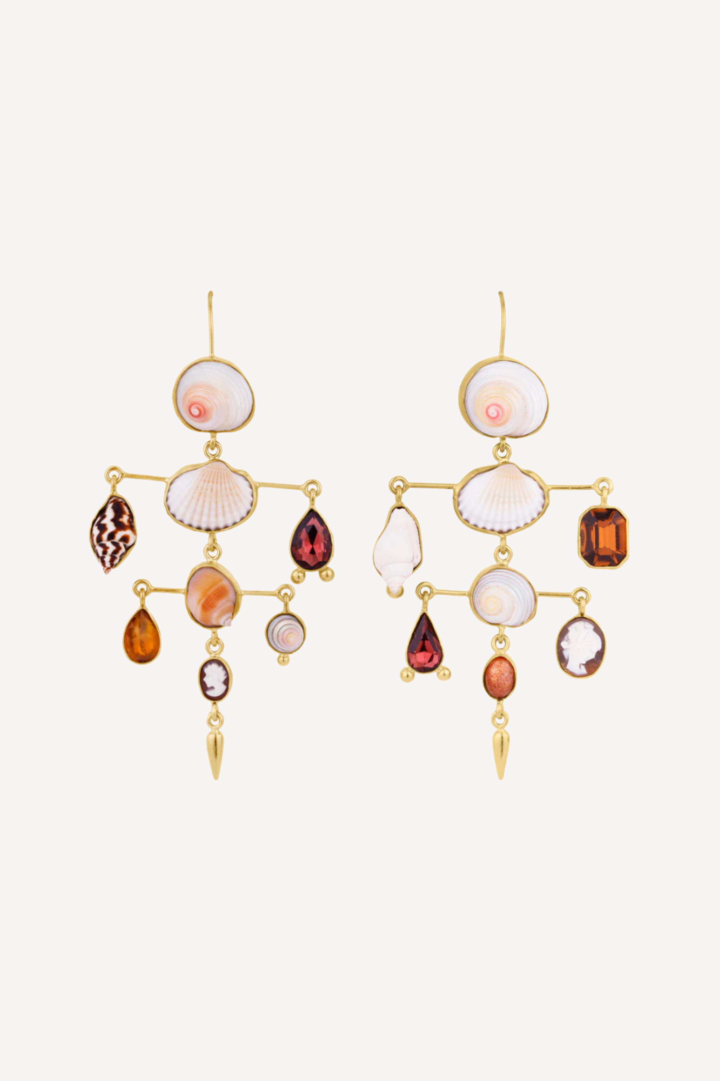 Layered Victorian Drop Earrings (Shell/Red)