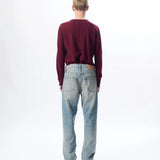 Long Sleeve Waffle Tee in Burgundy