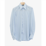 Wide Collar Shirt In Silk Poplin in Light Blue W/ White Stripes