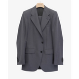 Single-Breasted Suit In Wool in Steel Grey W/ Red Pinstripes