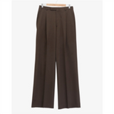 Wide Pleated Trousers In Wool Gabardine in Dark Khaki