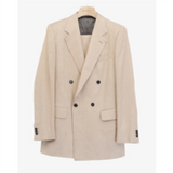 Double-Breasted Suit In Silk & Viscose Shantung in Almond