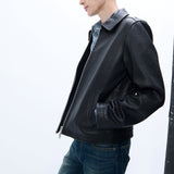 Short Leather Jacket in Black