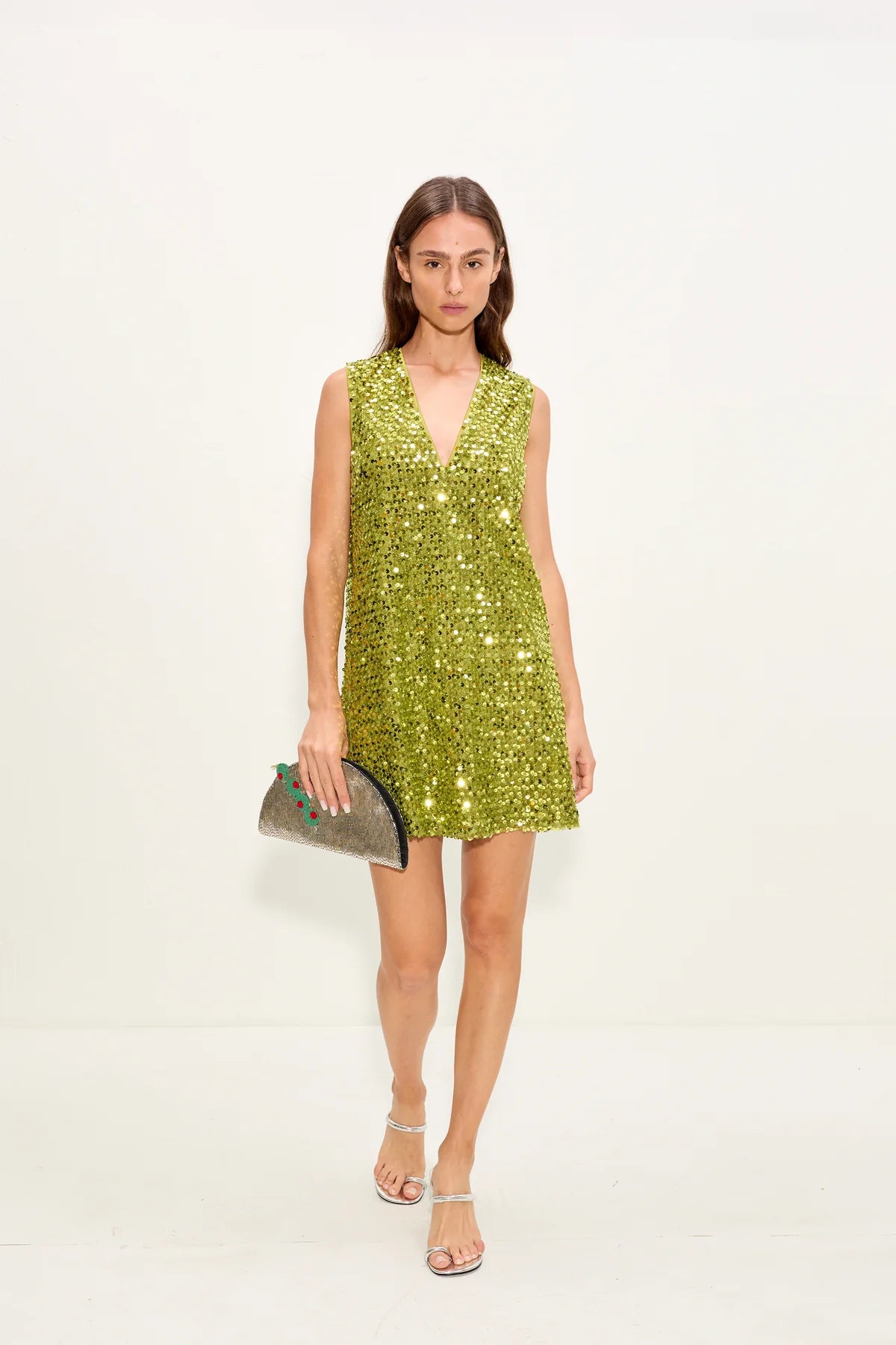 Beaded Lune Clutch in Dirty Martini