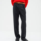 Bluefaced Wool Two-Tuck Slacks in Charcoal Navy Stripe