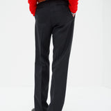 Bluefaced Wool Two-Tuck Slacks in Charcoal Navy Stripe