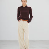 Silk Nep Denim 5P Wide Pants in Ivory White