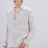 Cotton Silk Stripe Shirt in Light Gray Stripe
