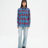 High Twist Cotton Silk Check Shirt in Blue Check
