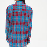 High Twist Cotton Silk Check Shirt in Blue Check