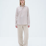 Cotton Silk Stripe Shirt in Red Brown Stripe