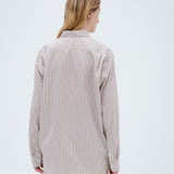 Cotton Silk Stripe Shirt in Red Brown Stripe