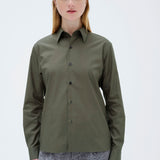 Washed Finx Twill Slim Shirt in Dark Olive