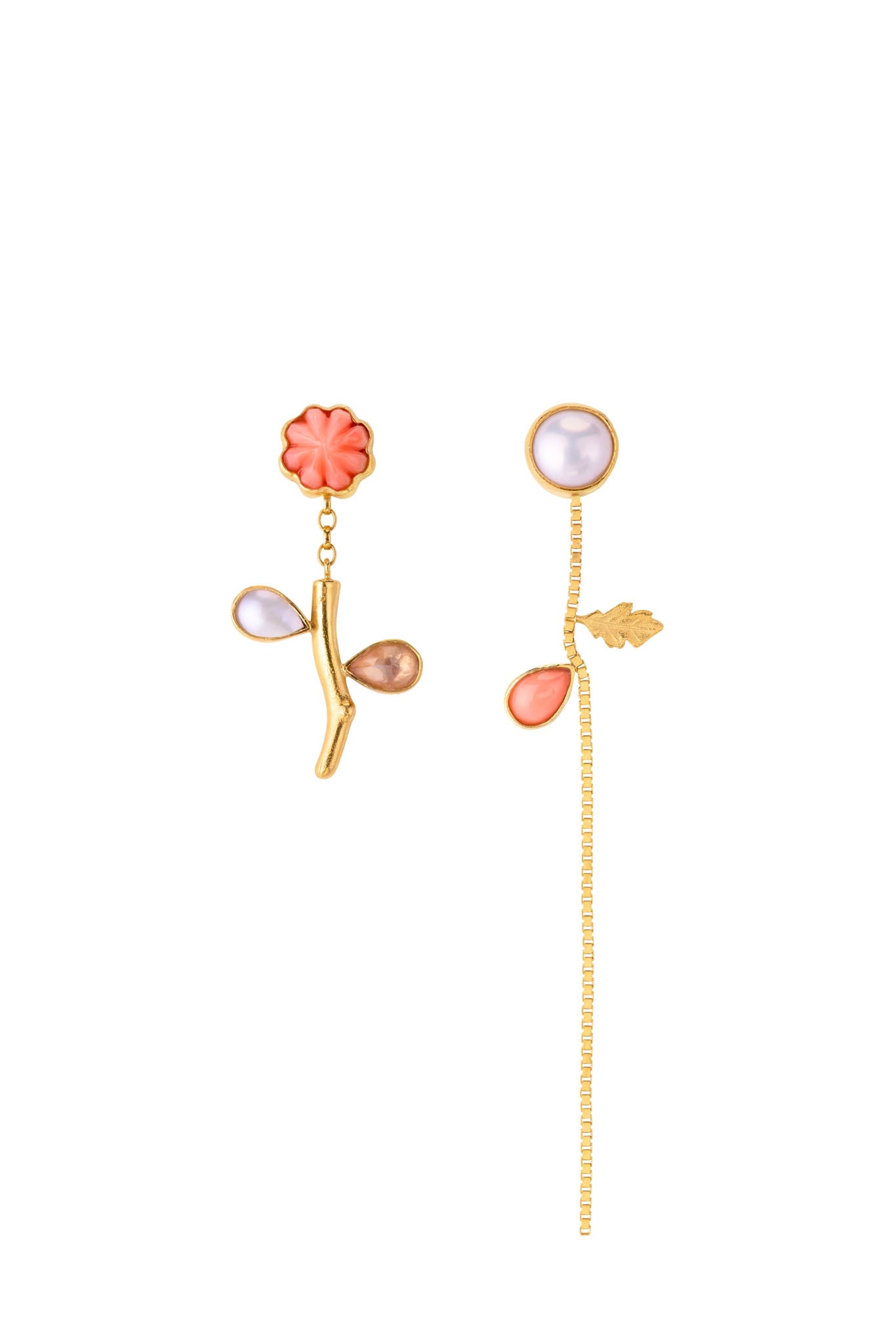 Flower Stem & Chain Detachable Drop Earrings