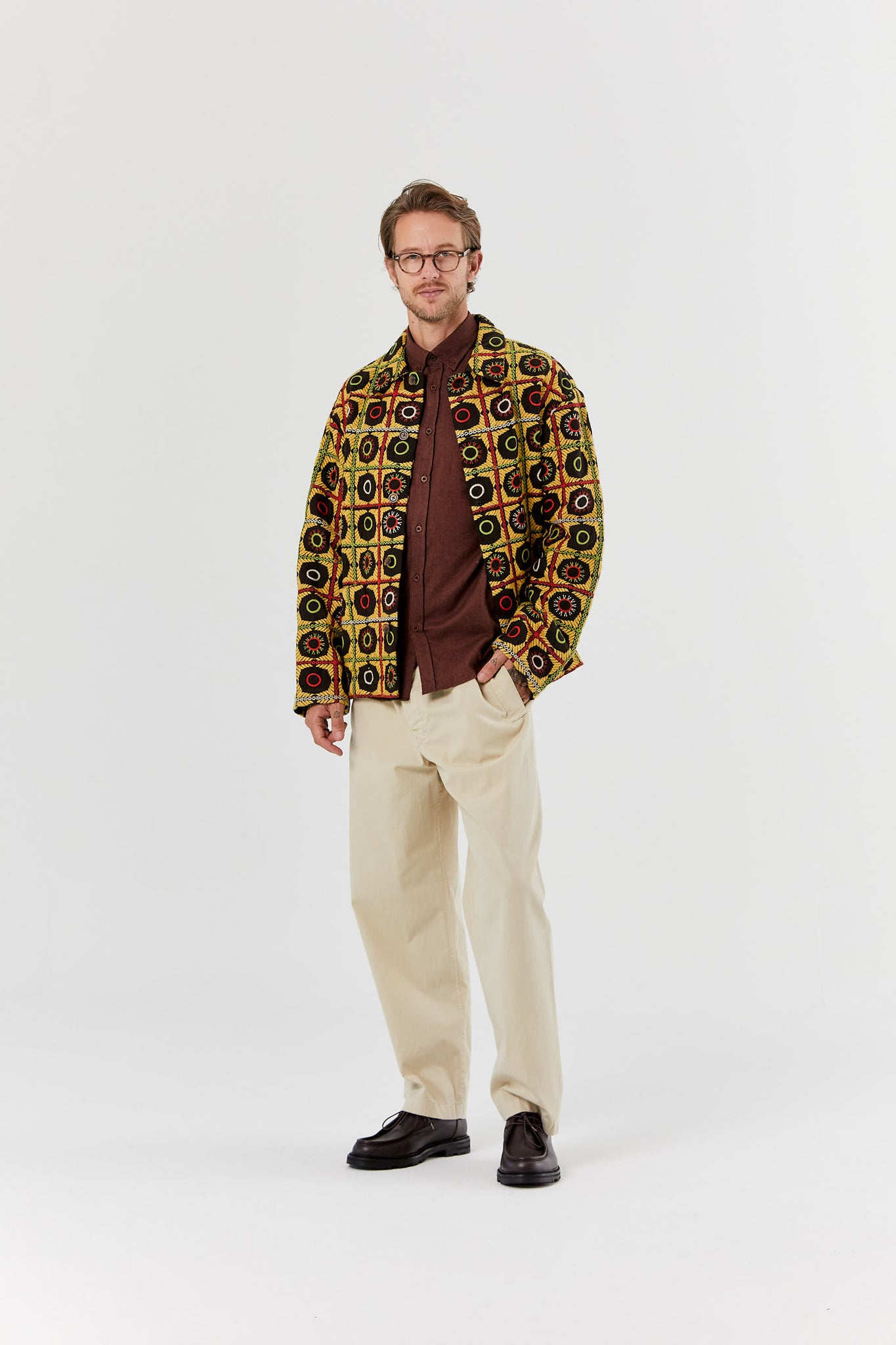 Yellow Multicolor Circle Embroidered Jacket