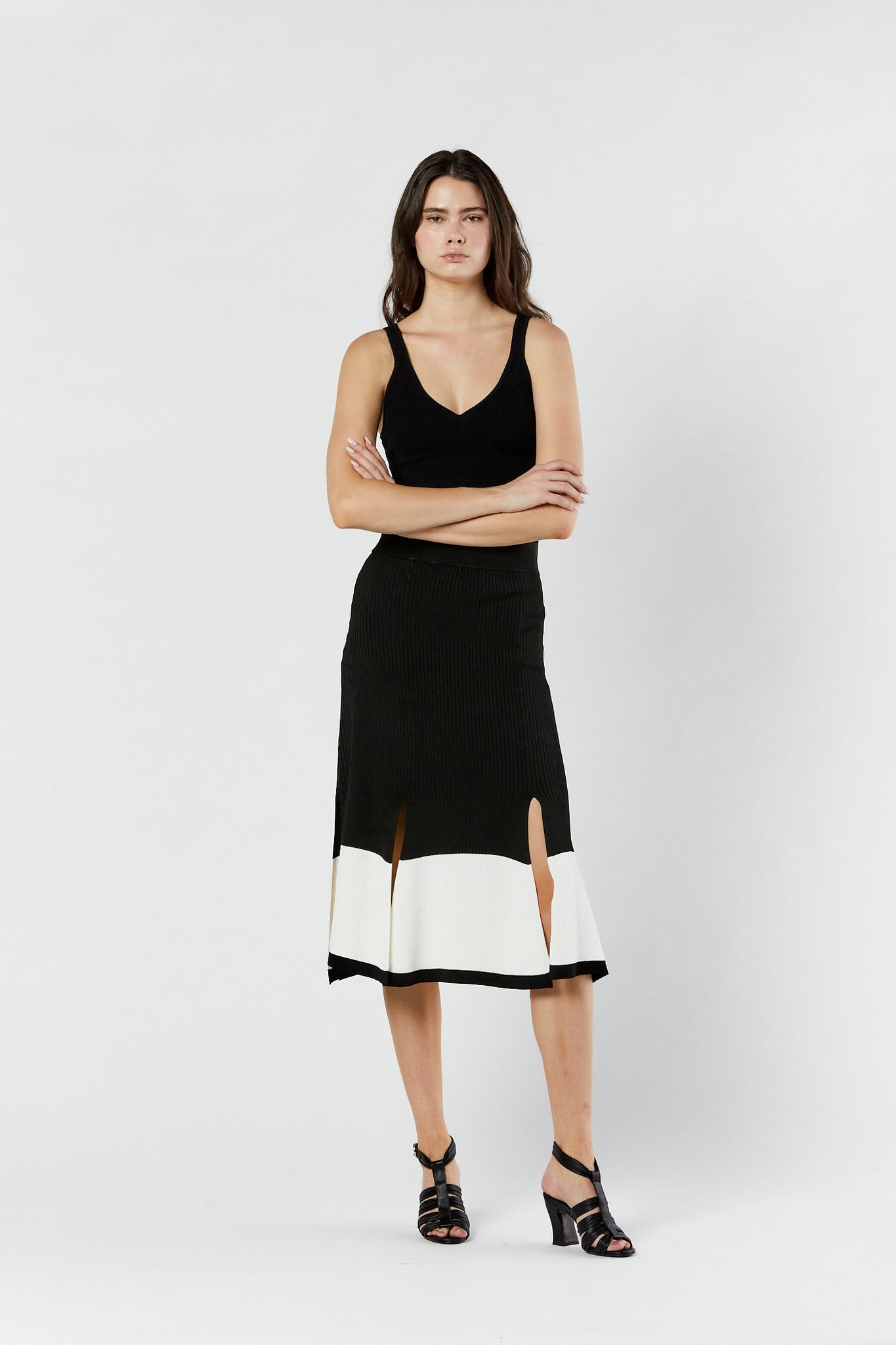 Black & Ivory Split Skirt