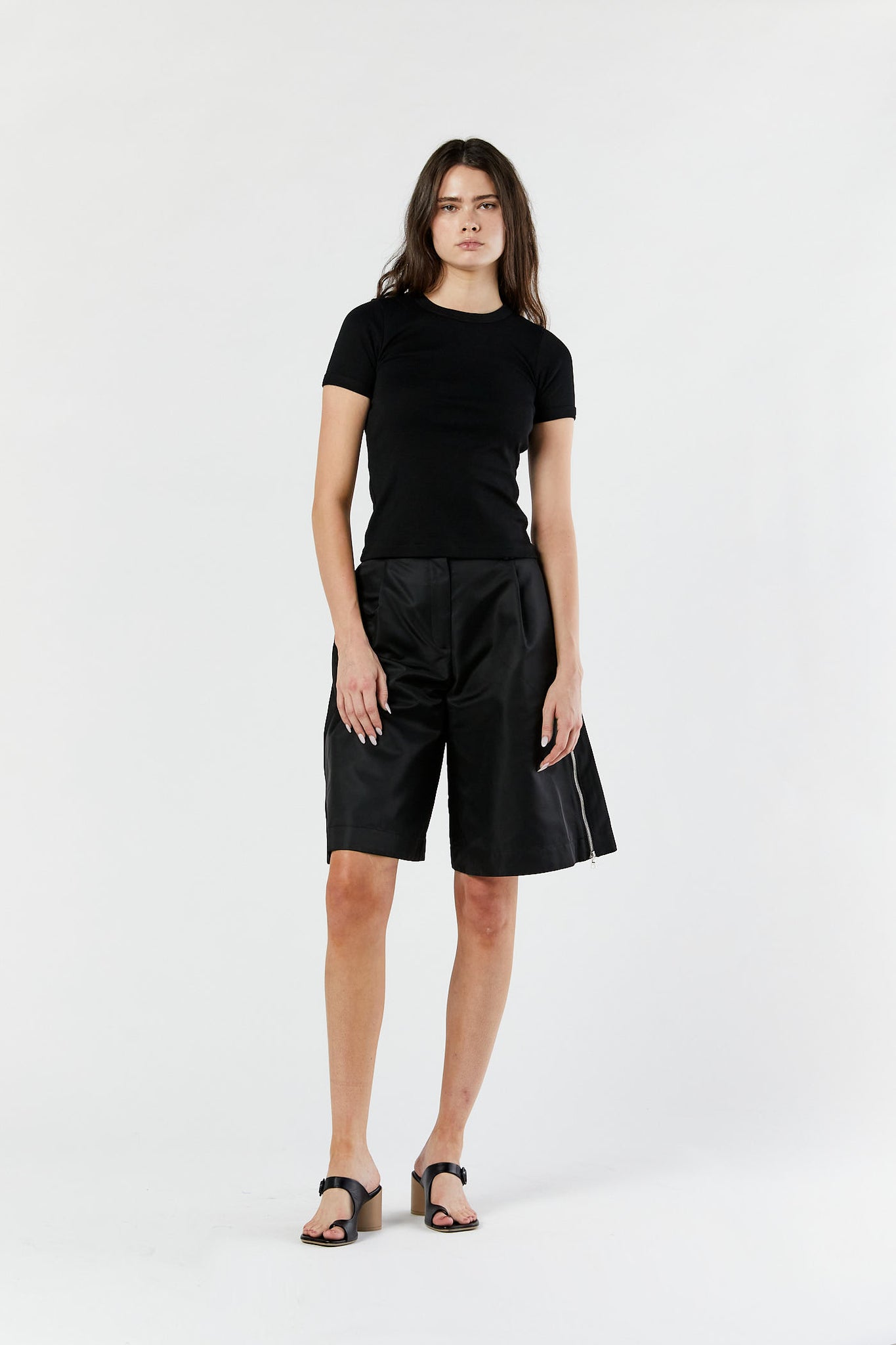 Black Long Shorts with Zipper