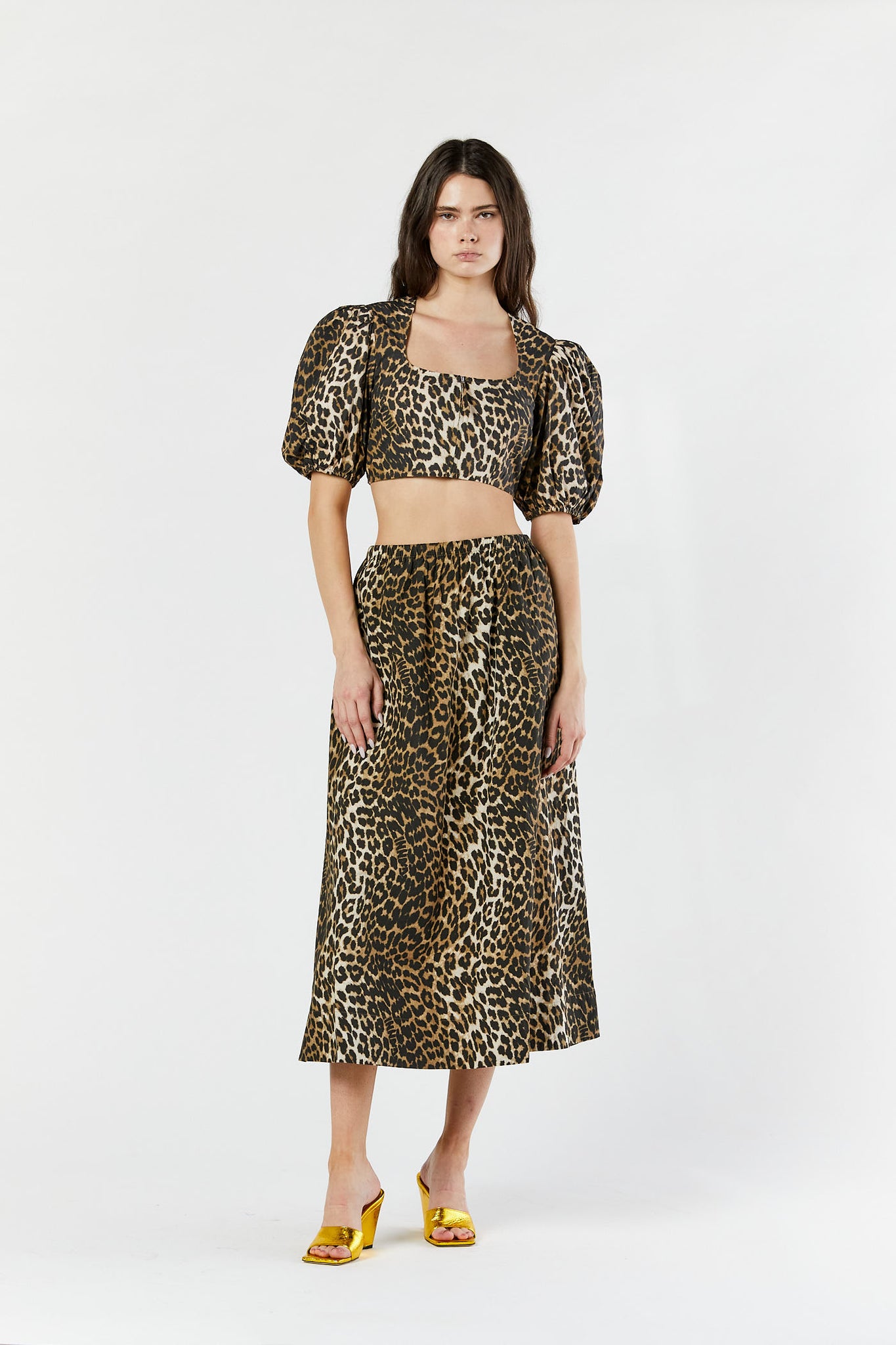 Leopard Cotton Elasticated Maxi Skirt