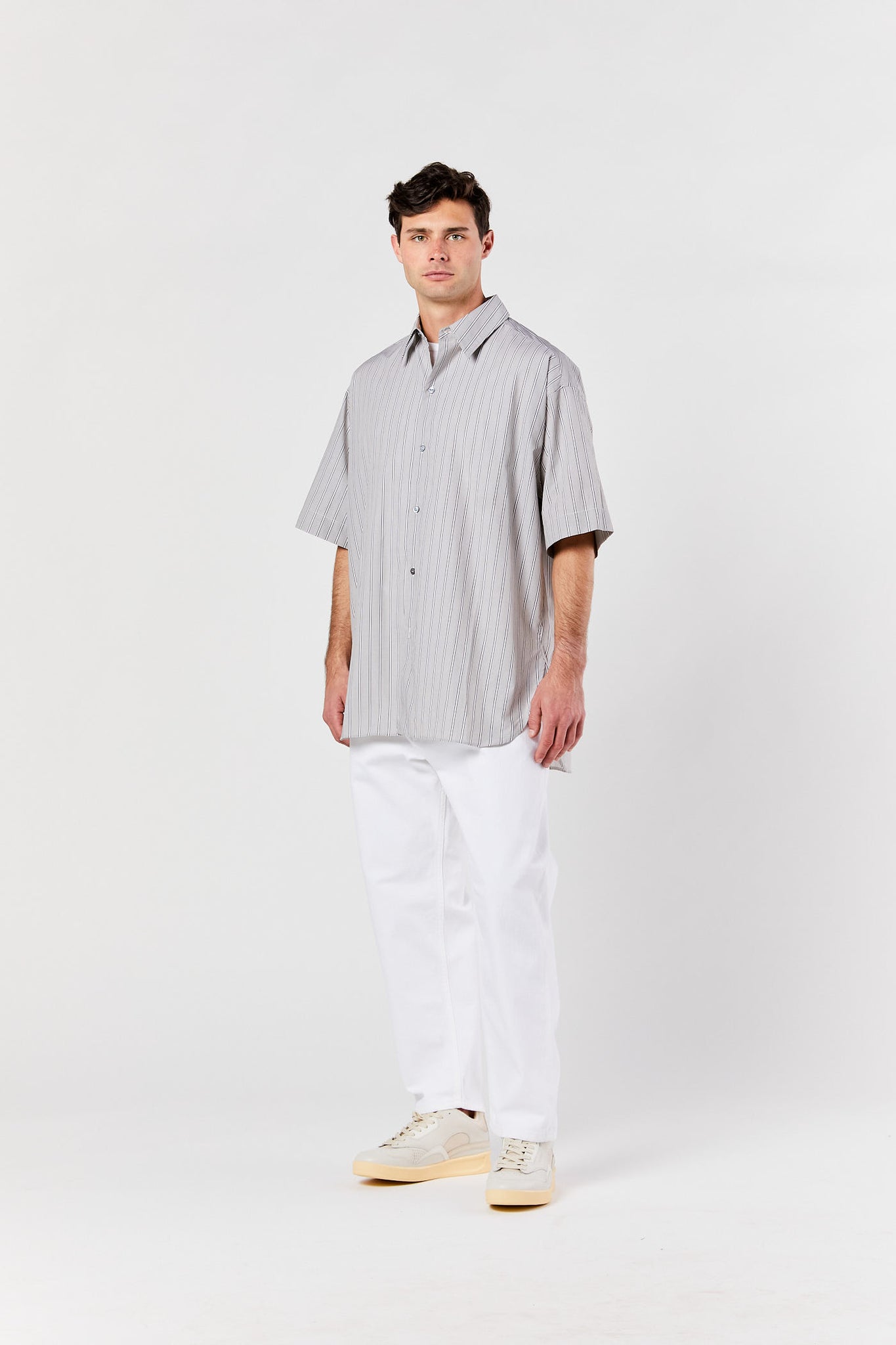 Grey Striped Short Sleeve Shirt