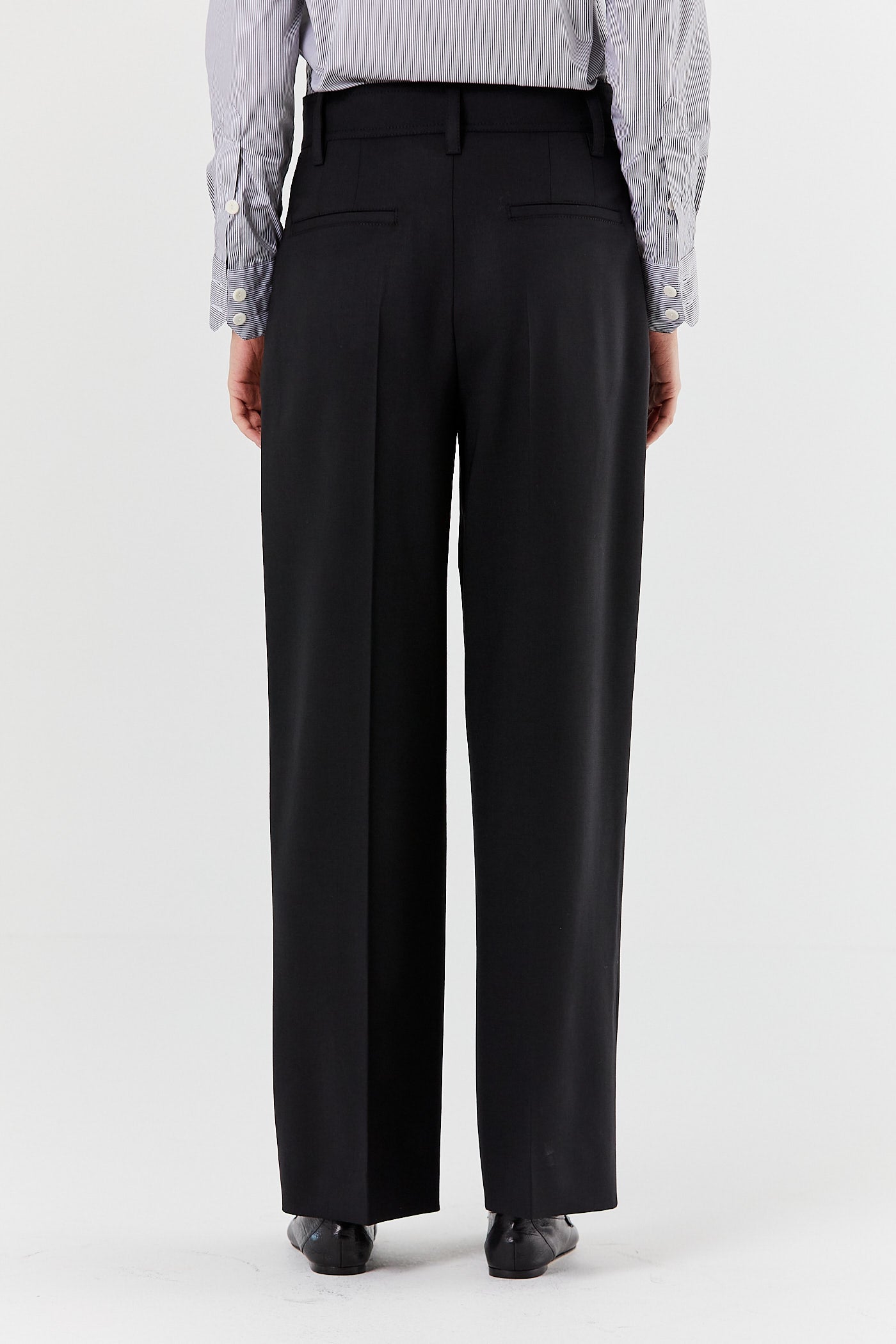 Black Mid Rise Pleat Front Trouser