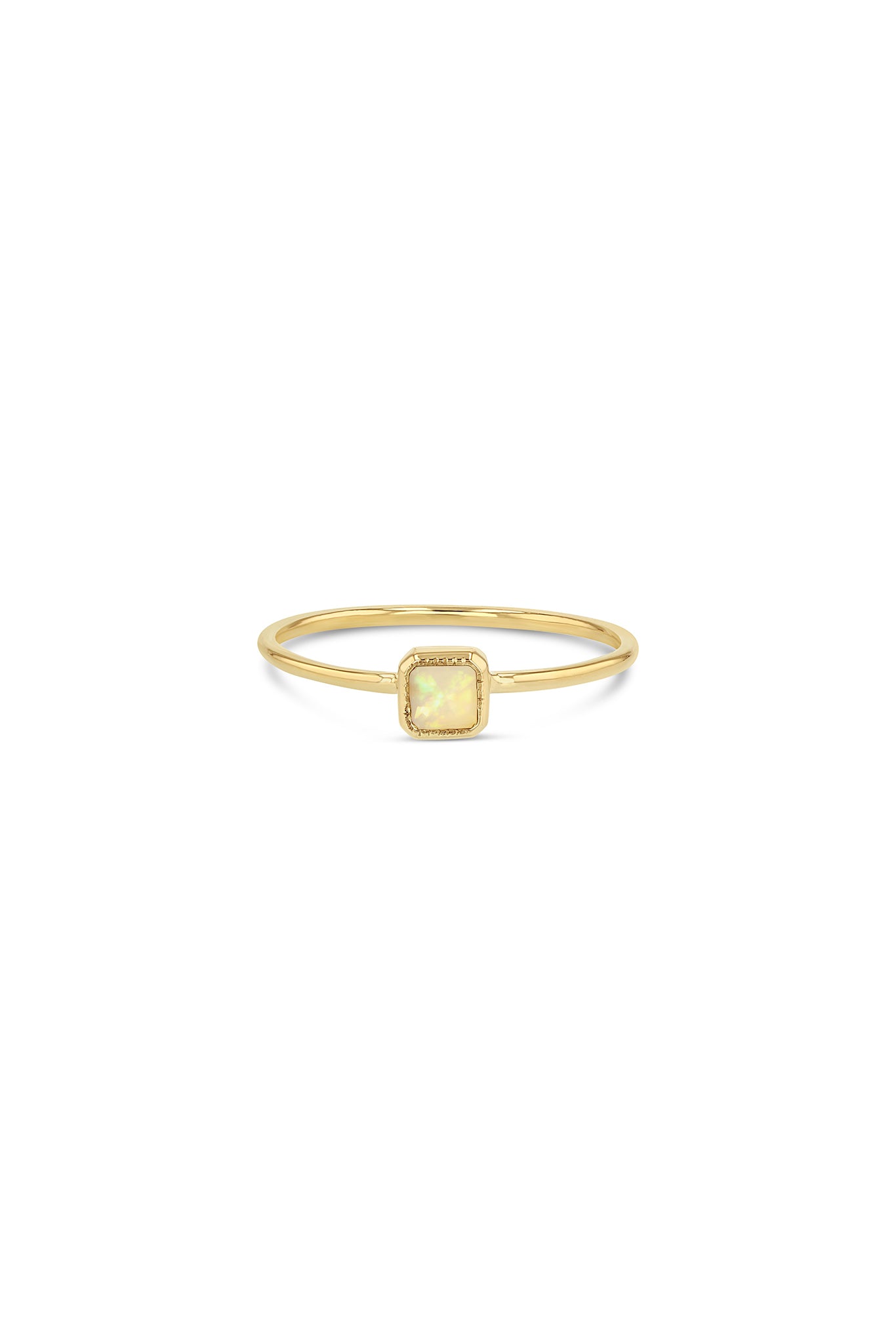 14k Gold Petite Square Bezel Opal Ring